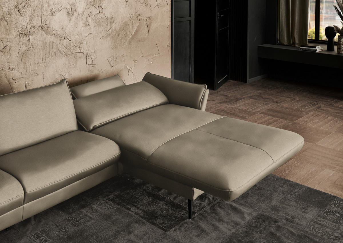 ECKSOFA in Echtleder Greige  - Greige/Schwarz, Design, Leder/Metall (334/172cm) - Hukla