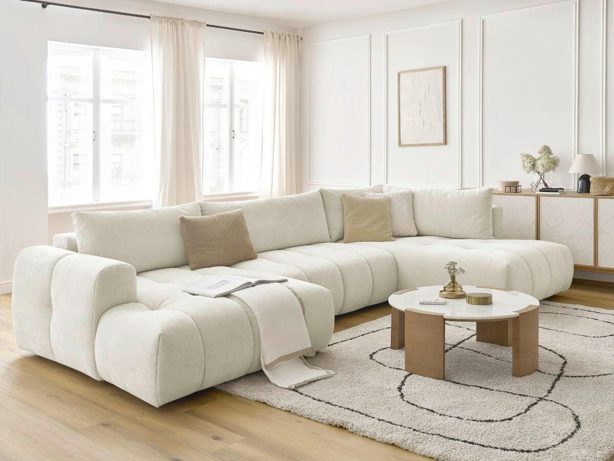 WOHNLANDSCHAFT  FUJI  Beige Leinenoptik  - Beige/Schwarz, MODERN, Kunststoff/Textil (160/377/204cm)