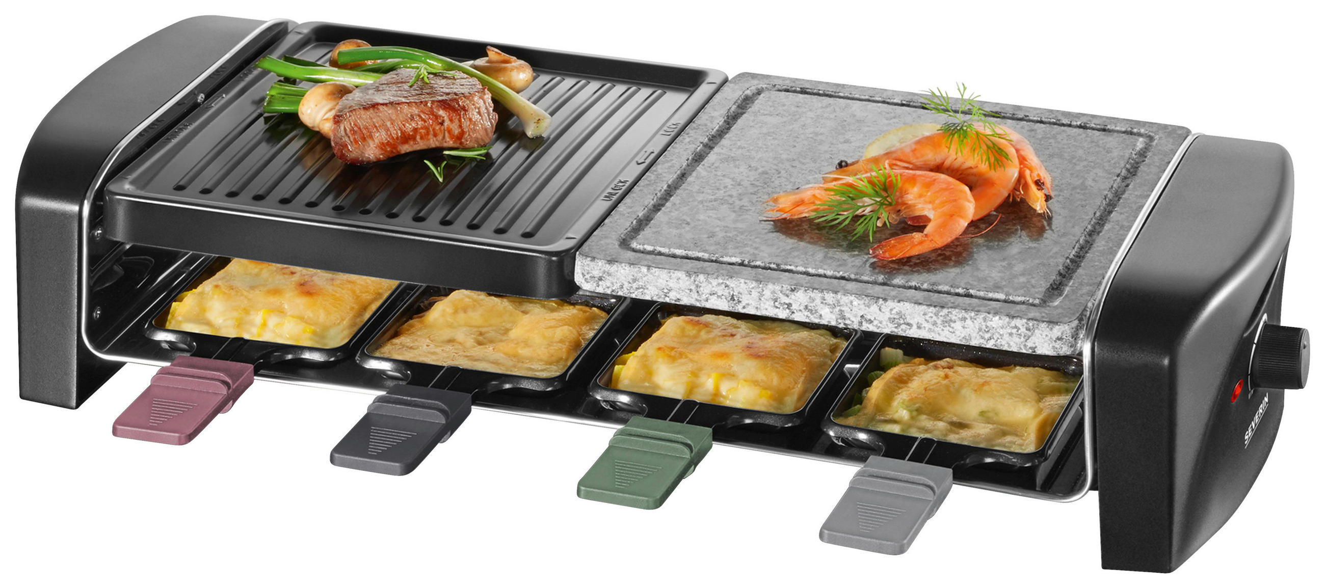 RACLETTE-GRILL SEVERIN RG 9645  - Schwarz, KONVENTIONELL, Kunststoff/Stein (54/11,5/38cm) - Severin