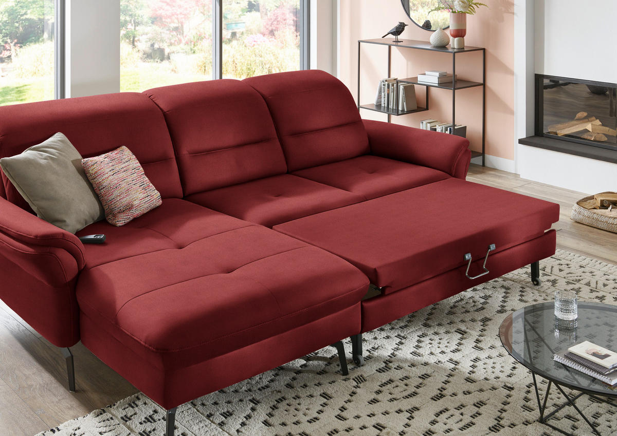 ECKSOFA in Flachgewebe Rot  - Rot/Schwarz, Konventionell, Textil/Metall (181/260cm) - Beldomo Speed