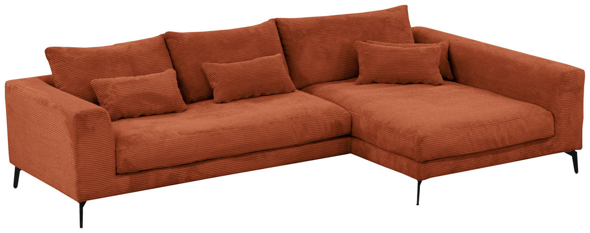 ECKSOFA in Cord Kupferfarben  - Schwarz/Kupferfarben, Design, Textil/Metall (313/172cm) - Livetastic