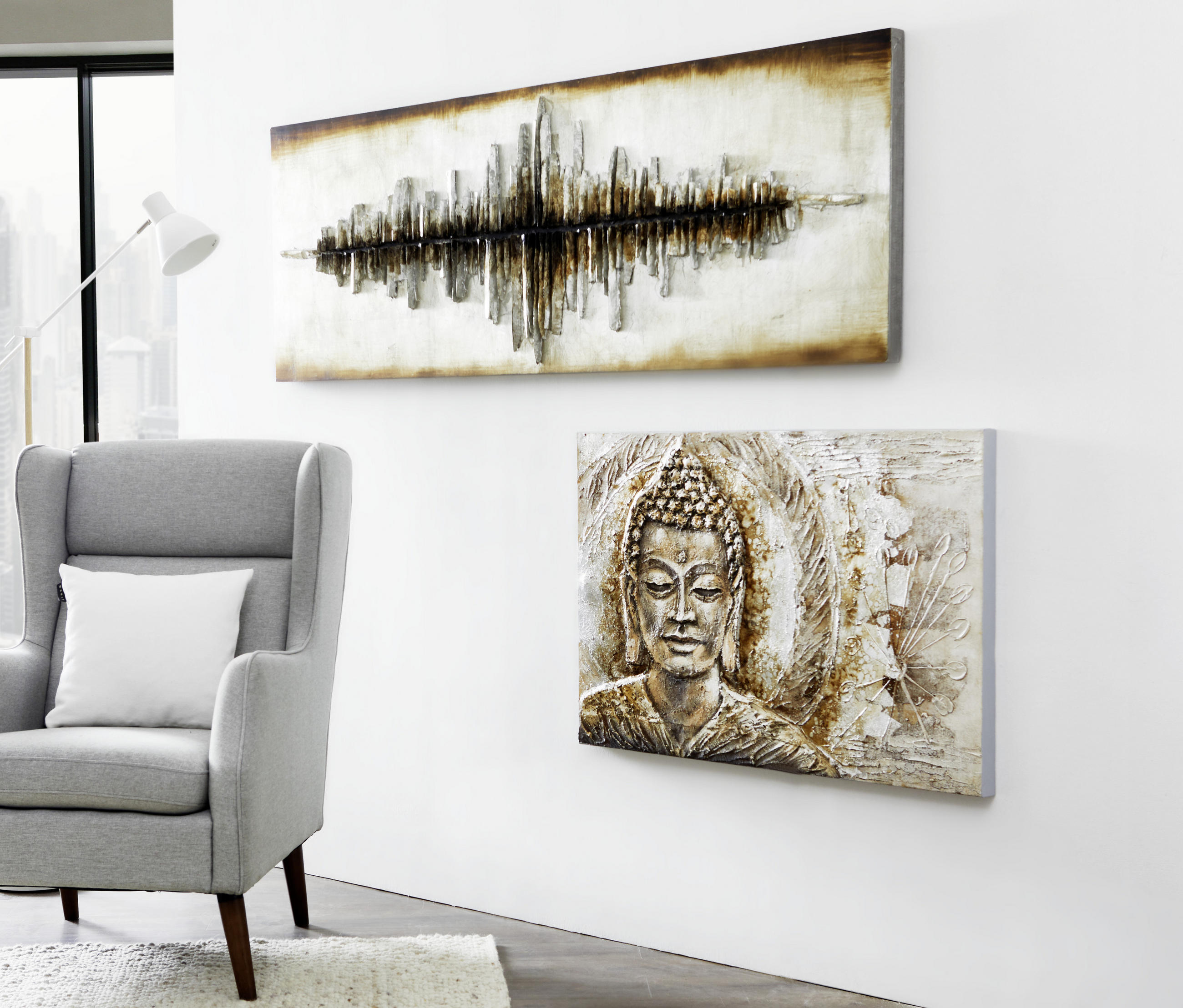 ÖLGEMÄLDE Buddha  - Multicolor, LIFESTYLE, Holz/Textil (100qm) - Monee