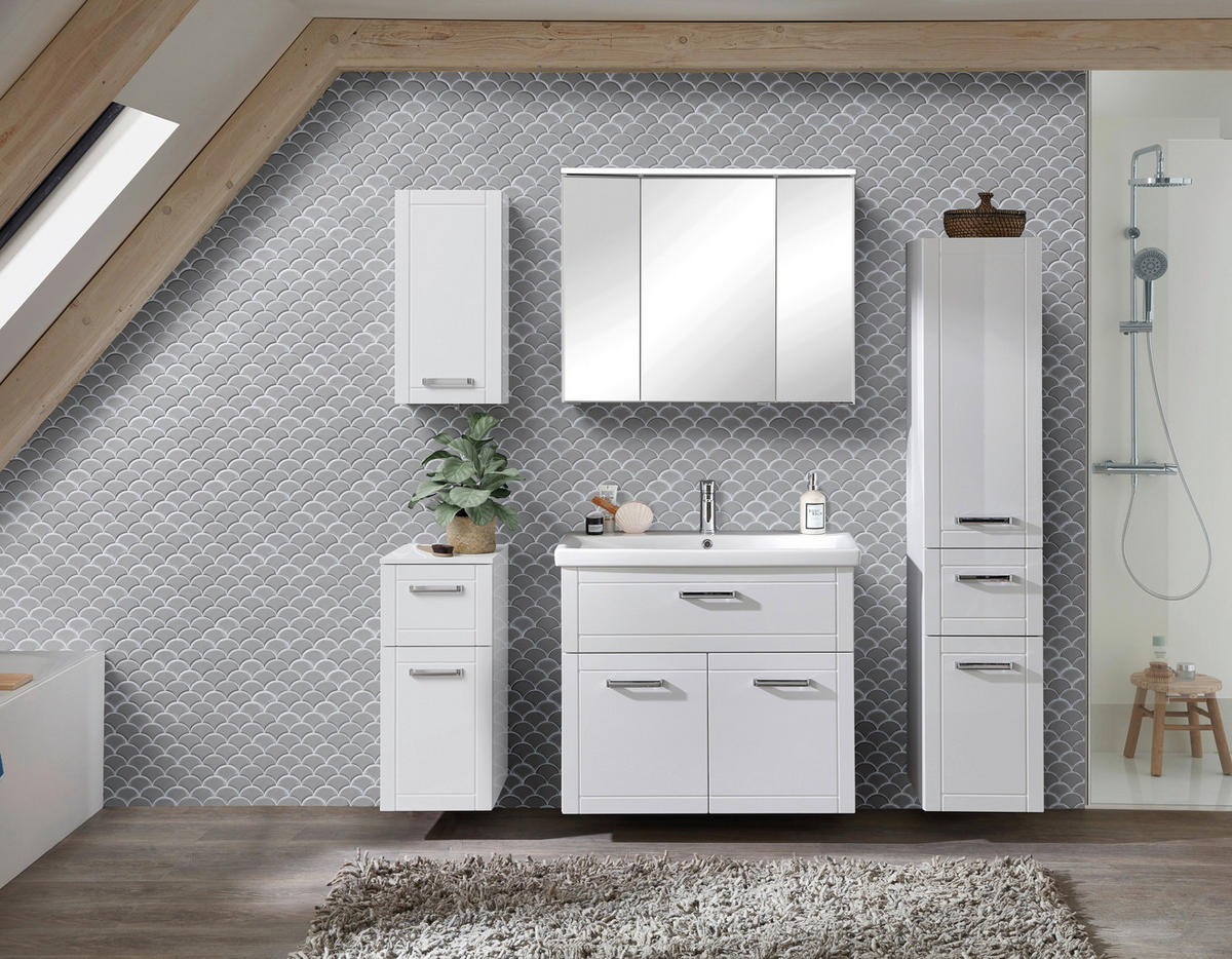 BADEZIMMER 6-teilig  in 160 cm  - Chromfarben/Weiß Hochglanz, MODERN, Glas/Keramik (160cm) - Sadena