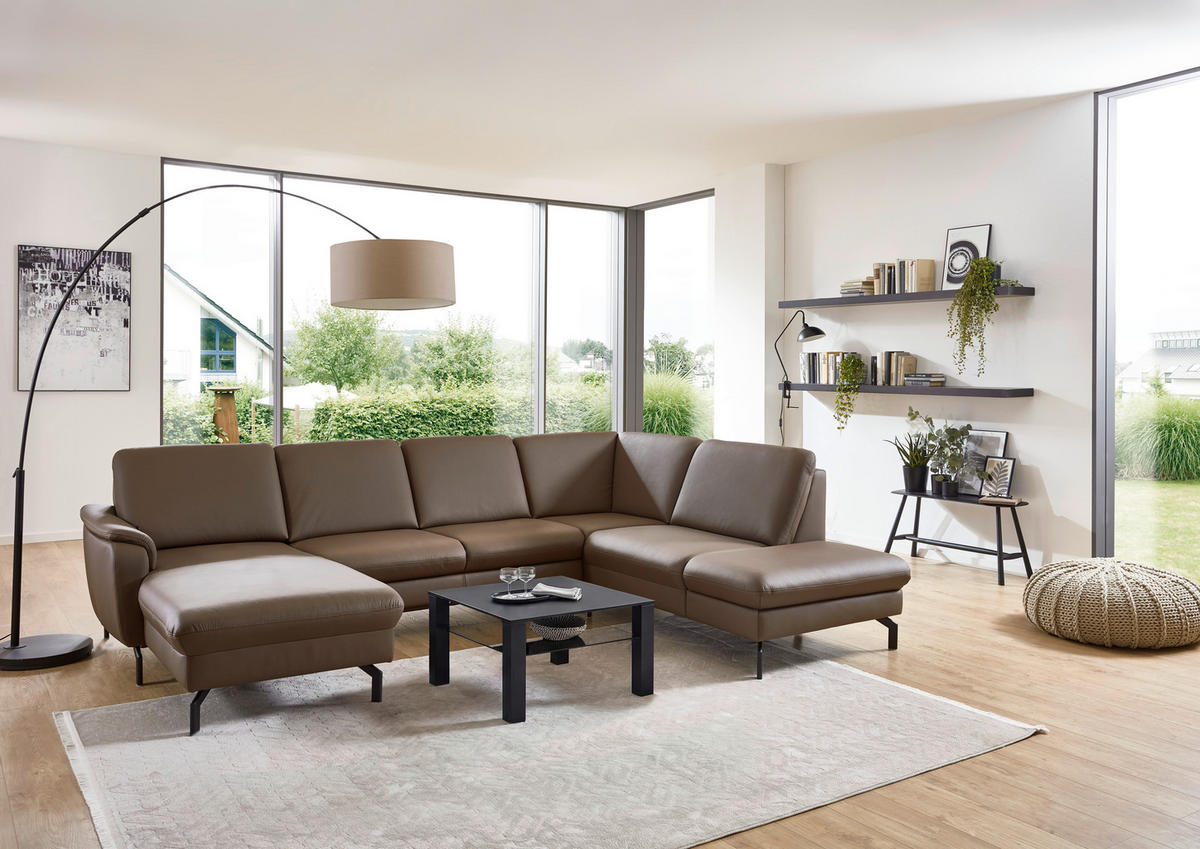 SAROKGARNITÚRA bőr barna  - barna/fekete, Konventionell, bőr/fém (168/306/224cm) - Beldomo Premium