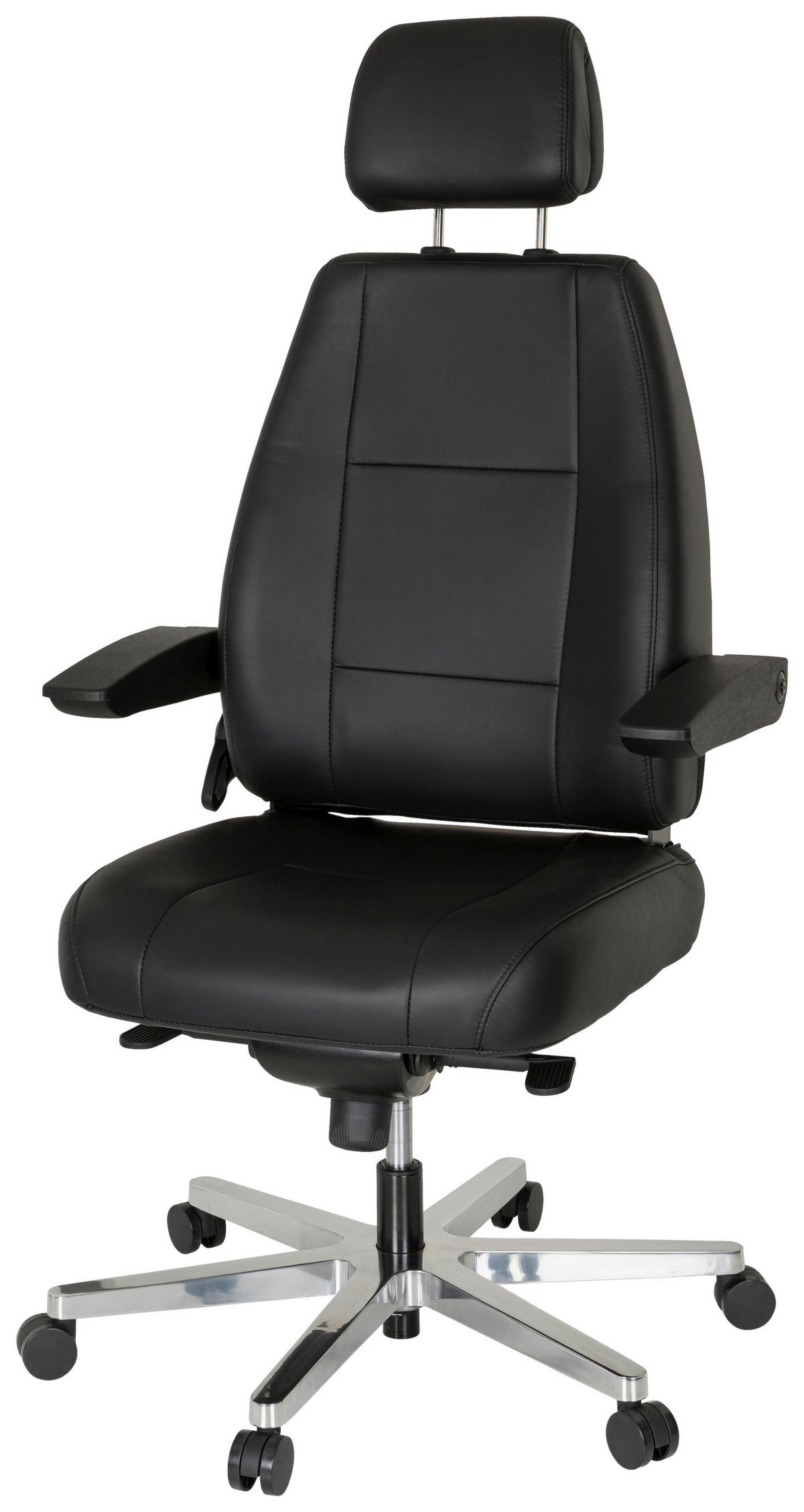 DREHSTUHL Schwarz  - Silberfarben/Schwarz, Basics, Leder/Kunststoff (70/152/70cm) - MID.YOU