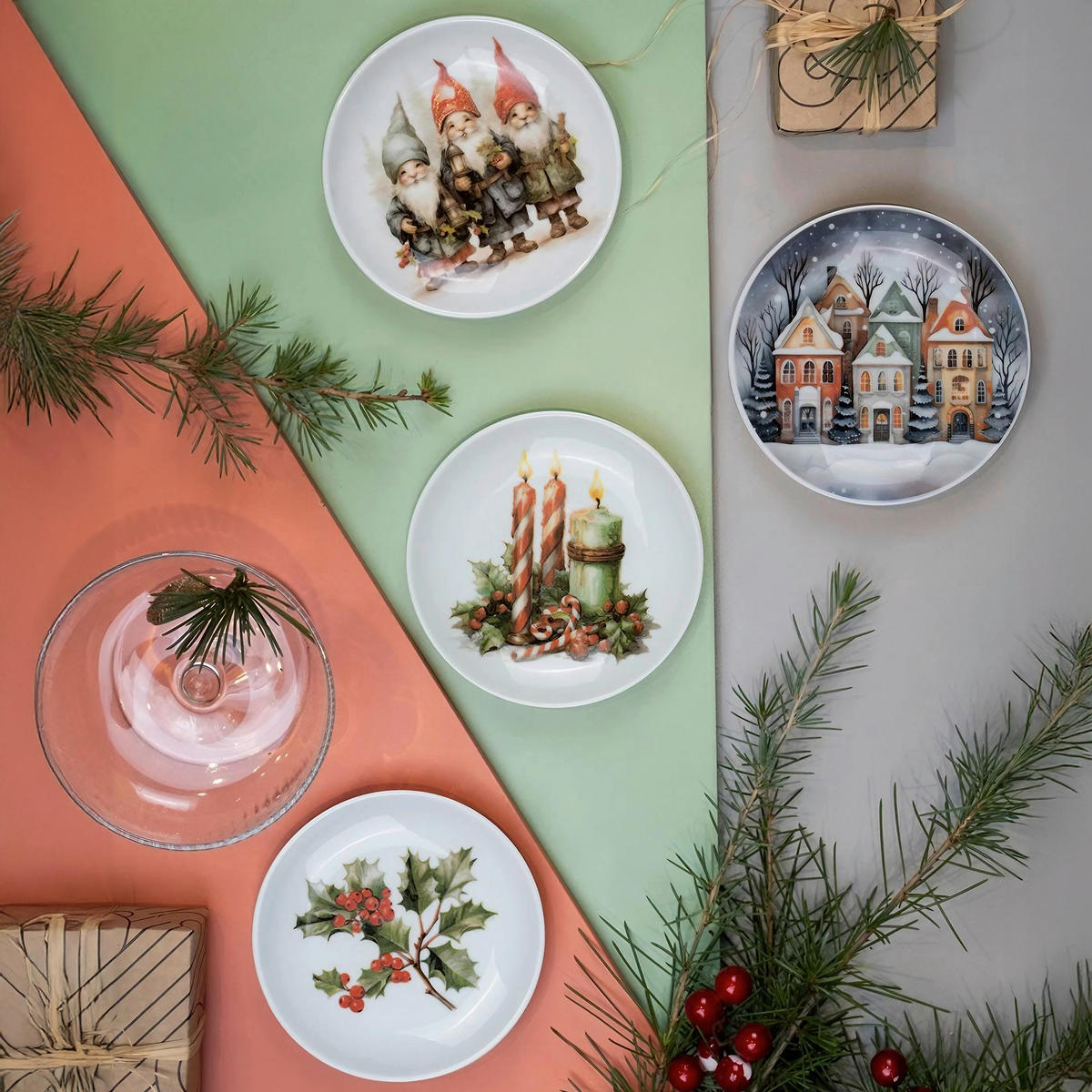 TELLERSET 4-teilig  - Blau/Rot, Basics, Keramik (15cm) - X-Mas