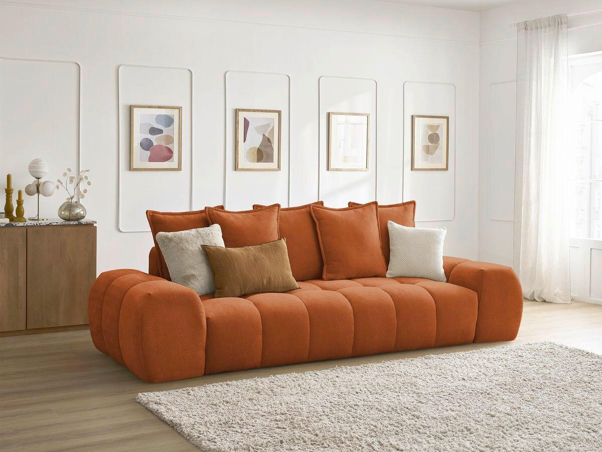 SCHLAFSOFA EVEREST  mit Rücken echt, Armteil links, Armteil rechts Struktur Orange  - Schwarz/Orange, MODERN, Kunststoff/Textil (278/115/90cm)