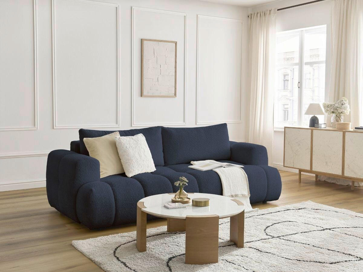 SCHLAFSOFA FUJI Bouclé Dunkelblau  inkl.  - Schwarz/Dunkelblau, MODERN, Kunststoff/Textil (251/113/88cm)