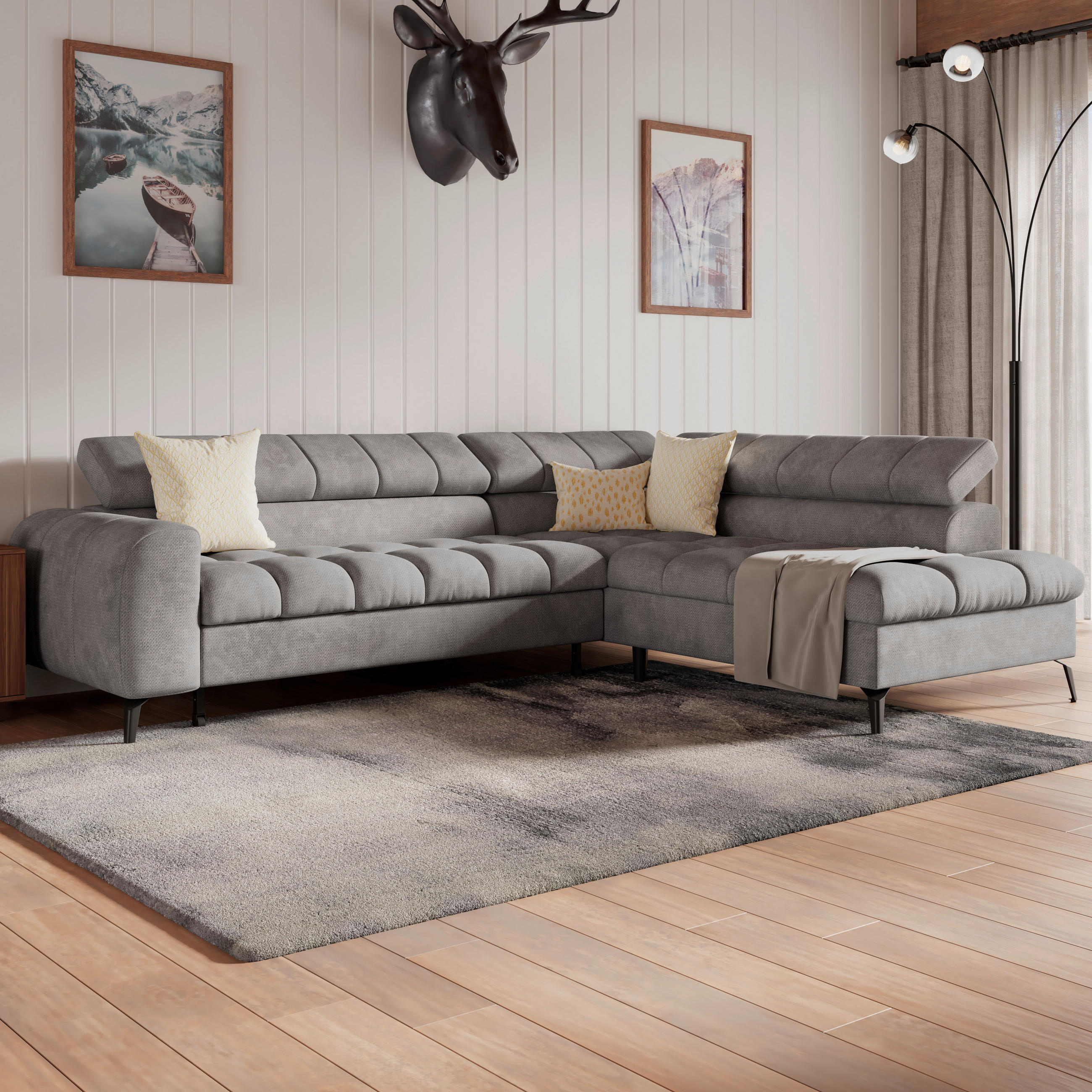 ECKSOFA in Grau  - Schwarz/Grau, Trend, Kunststoff/Textil (261/203cm) - Livetastic