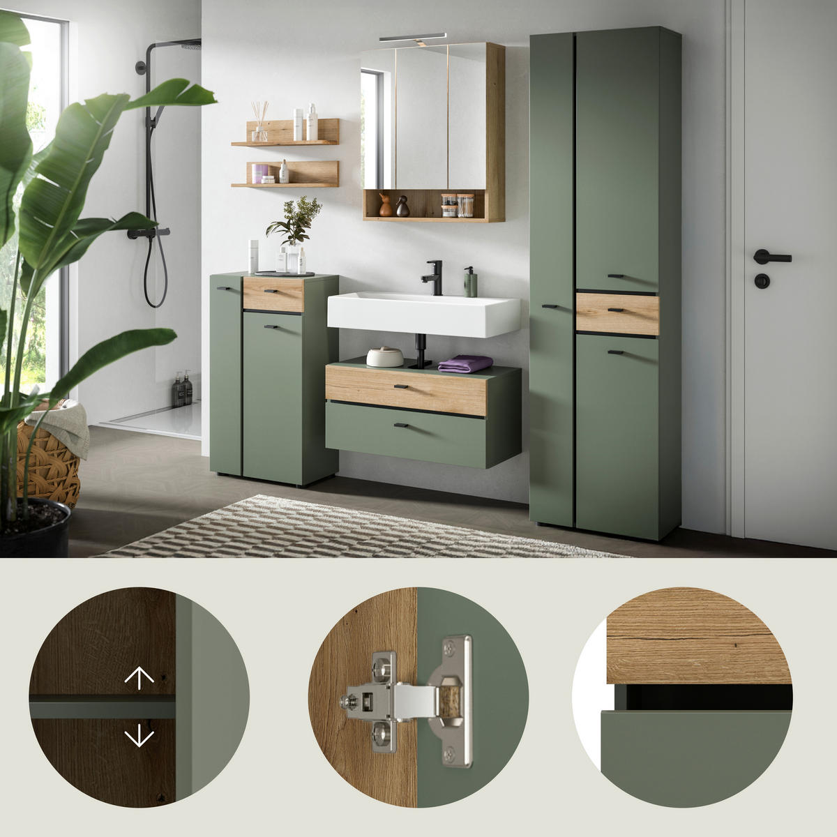 BADEZIMMER 5-teilig  in 177 cm  - Eichefarben/Schwarz, Trend, Glas/Holzwerkstoff (177cm) - MID.YOU