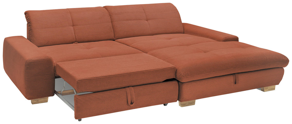 ECKSOFA Orange Cord  - Eichefarben/Orange, Design, Holz/Textil (276/198cm) - SetOne by Musterring
