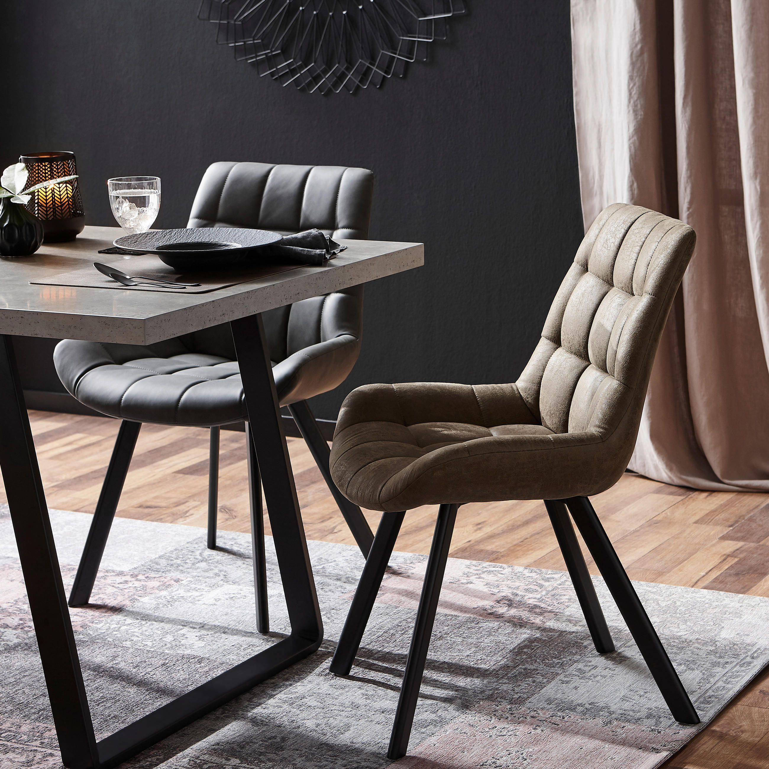 STUHL Lederlook Schwarz, Olivgrün  - Schwarz/Olivgrün, KONVENTIONELL, Textil/Metall (56/84/60cm) - Livetastic