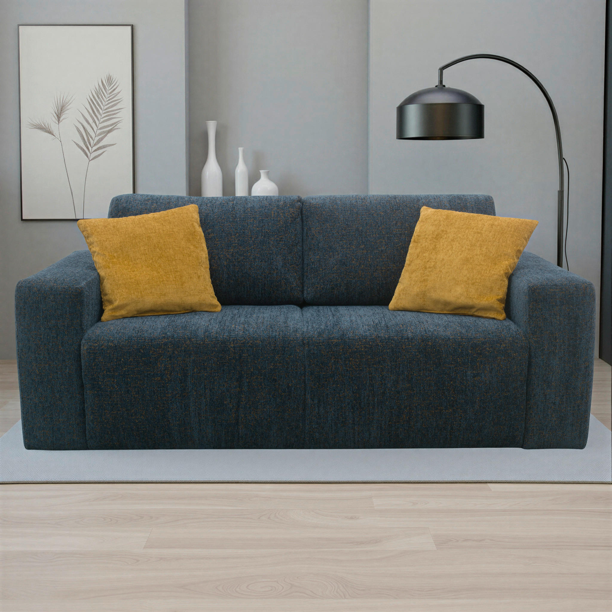 SCHLAFSOFA Chenille Blau  - Blau/Schwarz, Basics, Kunststoff/Textil (207/89/105cm) - Livetastic