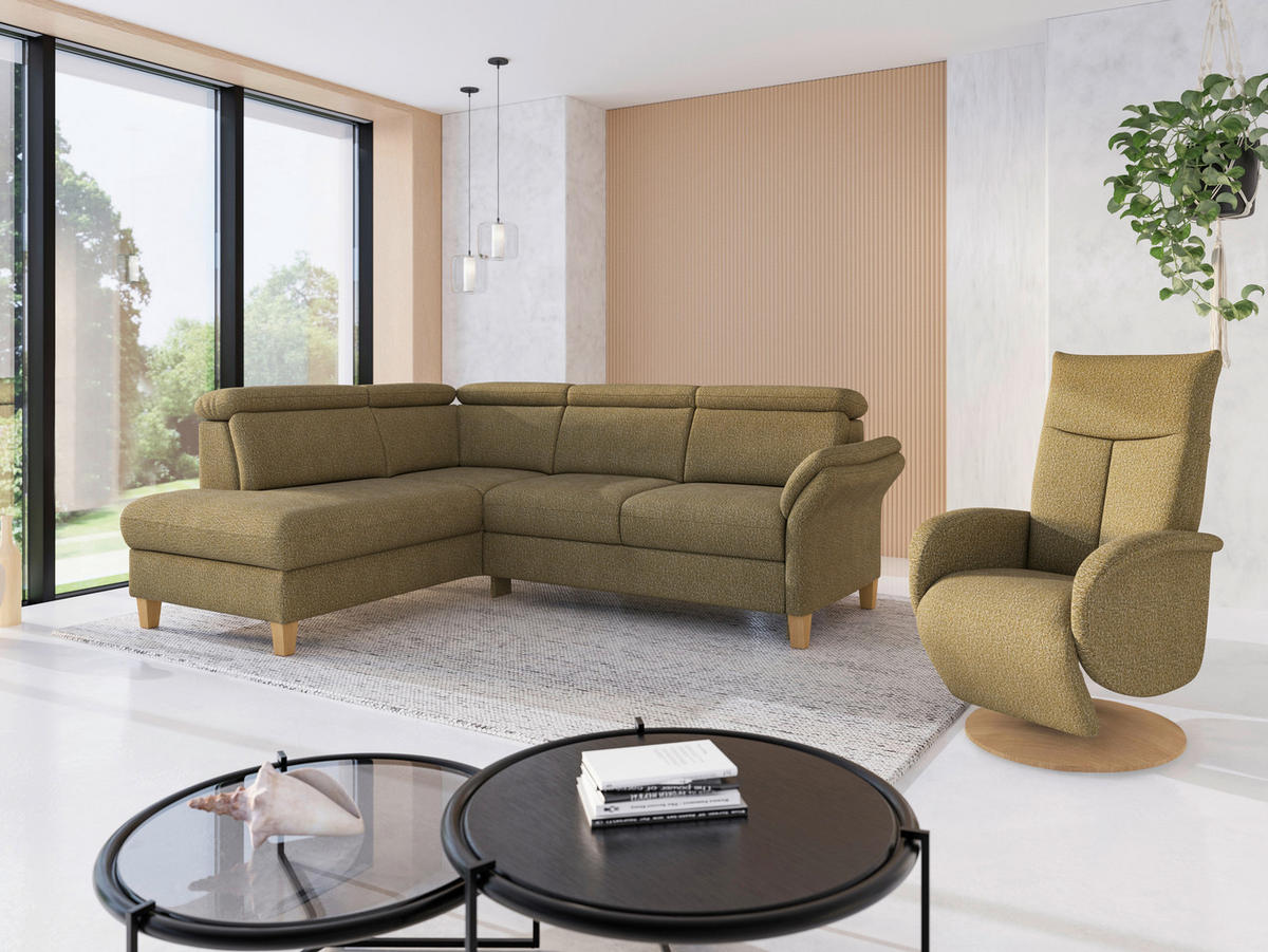 ECKSOFA GLENDALE E Olivgrün Chenille  - Eichefarben/Olivgrün, KONVENTIONELL, Holz/Textil (193/247cm) - Sit & More