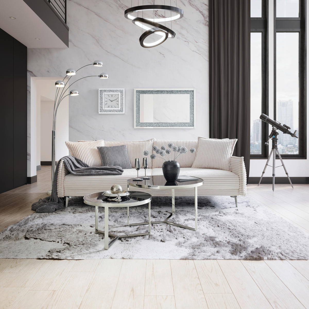 BIG SOFFA i vit  - vit/kromfärg, Modern, metall/trämaterial (241/90/117cm) - Carryhome