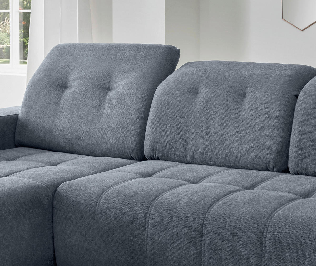 ECKSOFA VICARI Blau Mikrofaser Kopfteilverstellung, Sitzvorzug  - Blau/Schwarz, MODERN, Textil/Metall (185/292cm) - Livetastic