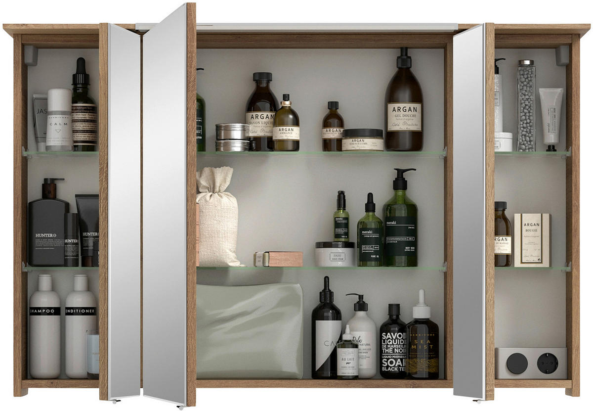 SPIEGELSCHRANK 110/71/17 cm  - Chromfarben/Eichefarben, Design, Glas/Holzwerkstoff (110/71/17cm) - Sadena