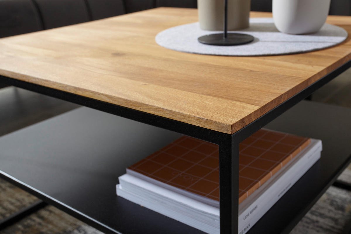 COUCHTISCH in Holz, Metall 65/65/41,5 cm  - Eichefarben/Schwarz, Design, Holz/Metall (65/65/41,5cm) - Johann Jakob