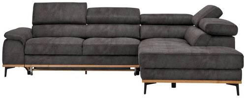 ECKSOFA Anthrazit Lederlook  - Anthrazit/Schwarz, Natur, Holz/Textil (282/226cm) - Novel