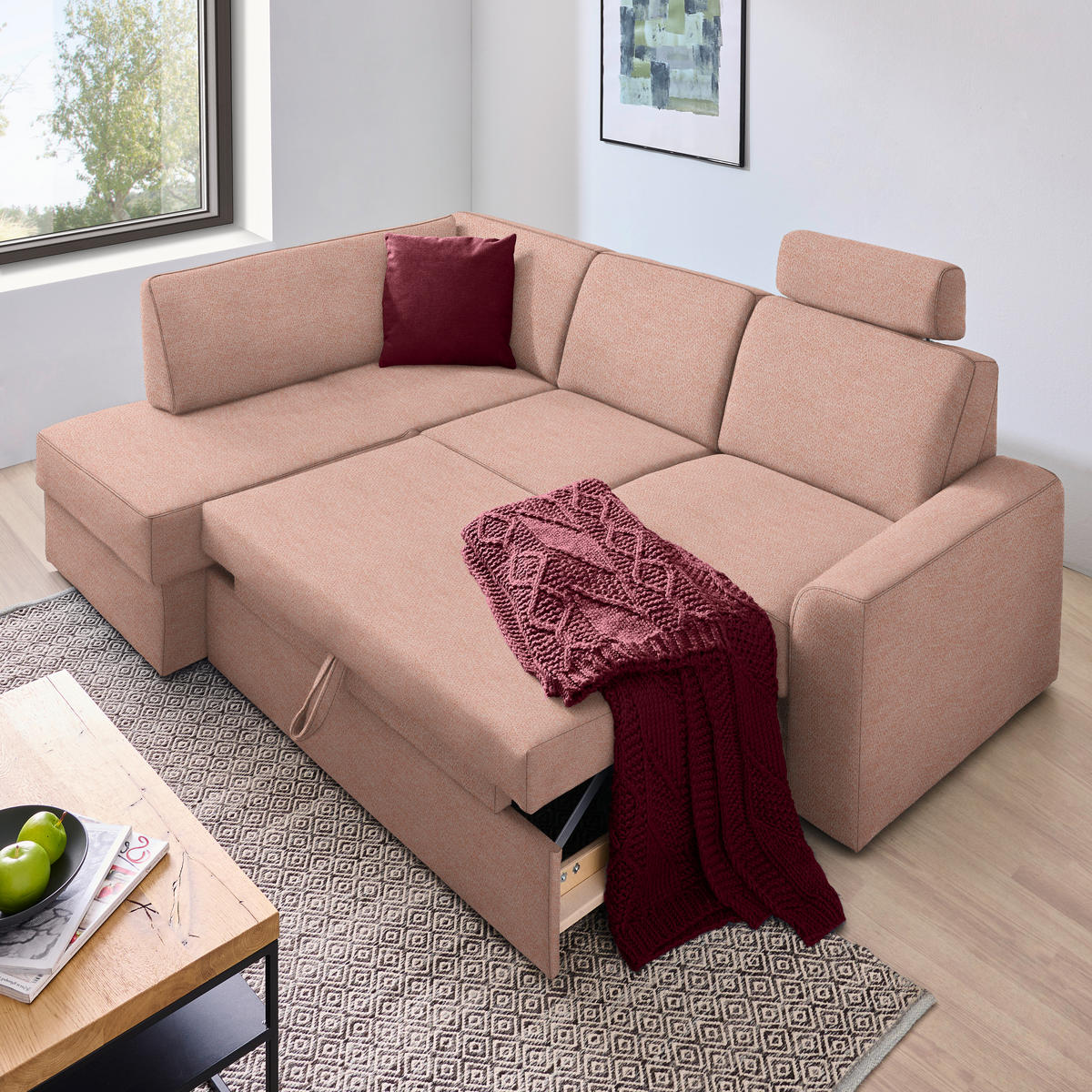 ECKSOFA in Webstoff Hellrot  - Hellrot/Schwarz, Konventionell, Kunststoff/Textil (165/224cm) - Xora