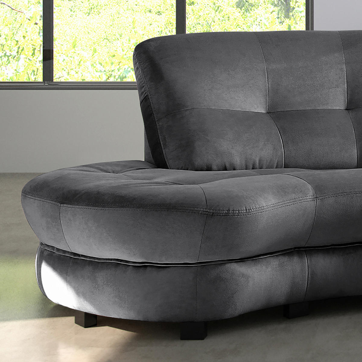 ECKSOFA BRETANIA in Samt Anthrazit  113/300 cm  - Anthrazit/Schwarz, Design, Kunststoff/Textil (113/300cm) - Livetastic