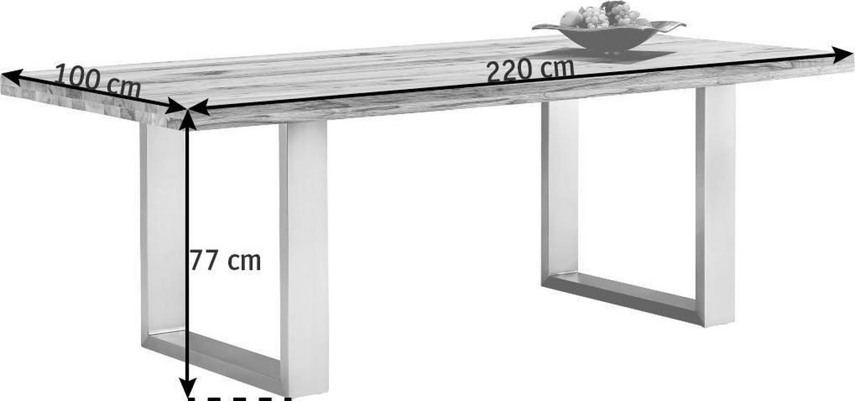 ESSTISCH Wildeiche massiv rechteckig Eichefarben, Edelstahlfarben  - Edelstahlfarben/Eichefarben, Design, Holz/Metall (220/100/77cm) - Novel