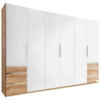 DREHTÜRENSCHRANK 300/216/58 cm 6-türig Weiß, Eichefarben  - Chromfarben/Eichefarben, MODERN, Holzwerkstoff/Metall (300/216/58cm) - MID.YOU