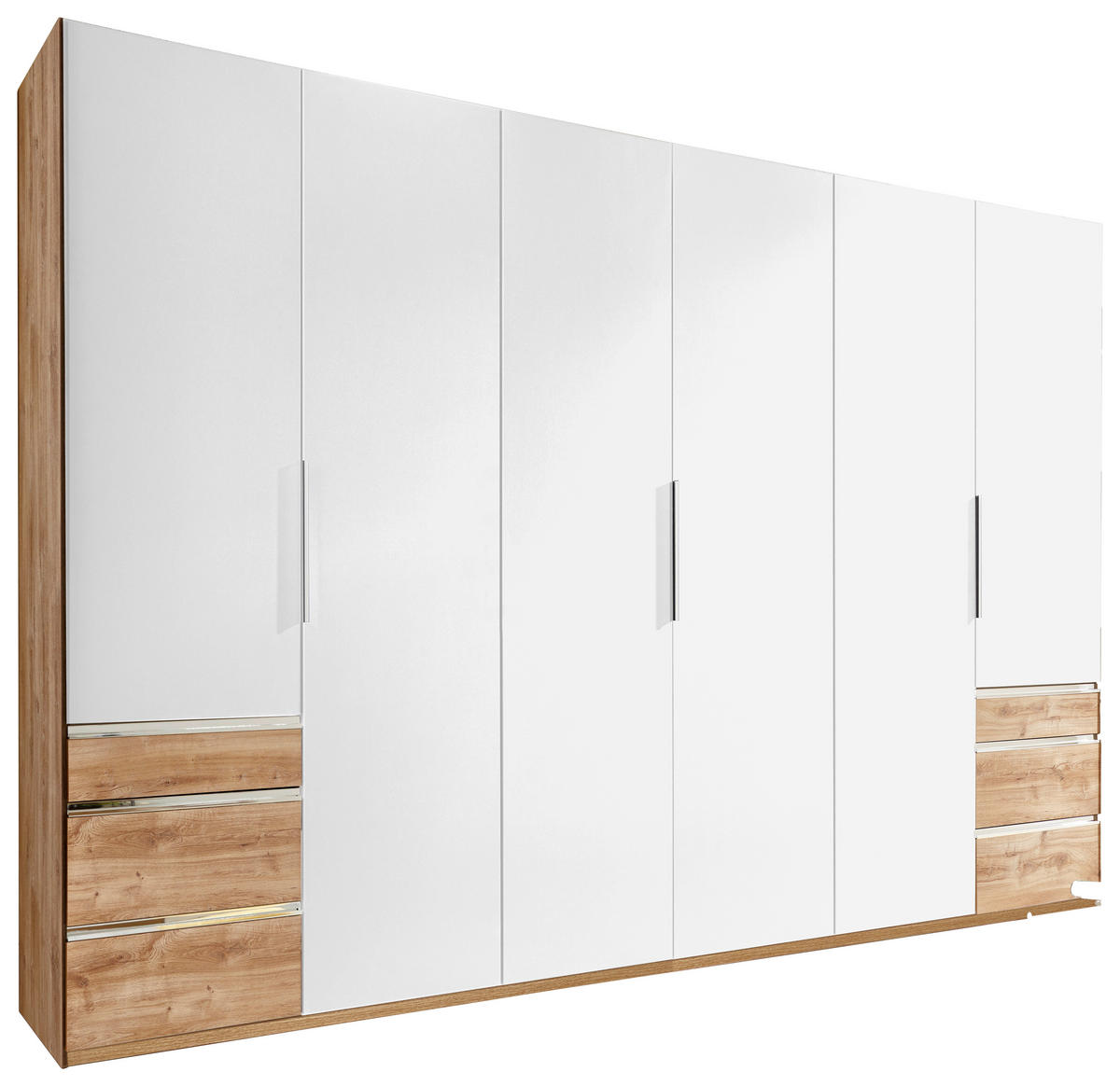 DREHTÜRENSCHRANK 300/216/58 cm 6-türig Weiß, Eichefarben  - Chromfarben/Eichefarben, MODERN, Holzwerkstoff/Metall (300/216/58cm) - MID.YOU