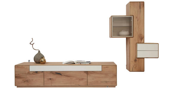 WOHNWAND in Eichefarben, Weiß - Eichefarben/Weiß, Natur, Glas/Holz (308,6/190,5/46,5cm) - Valnatura
