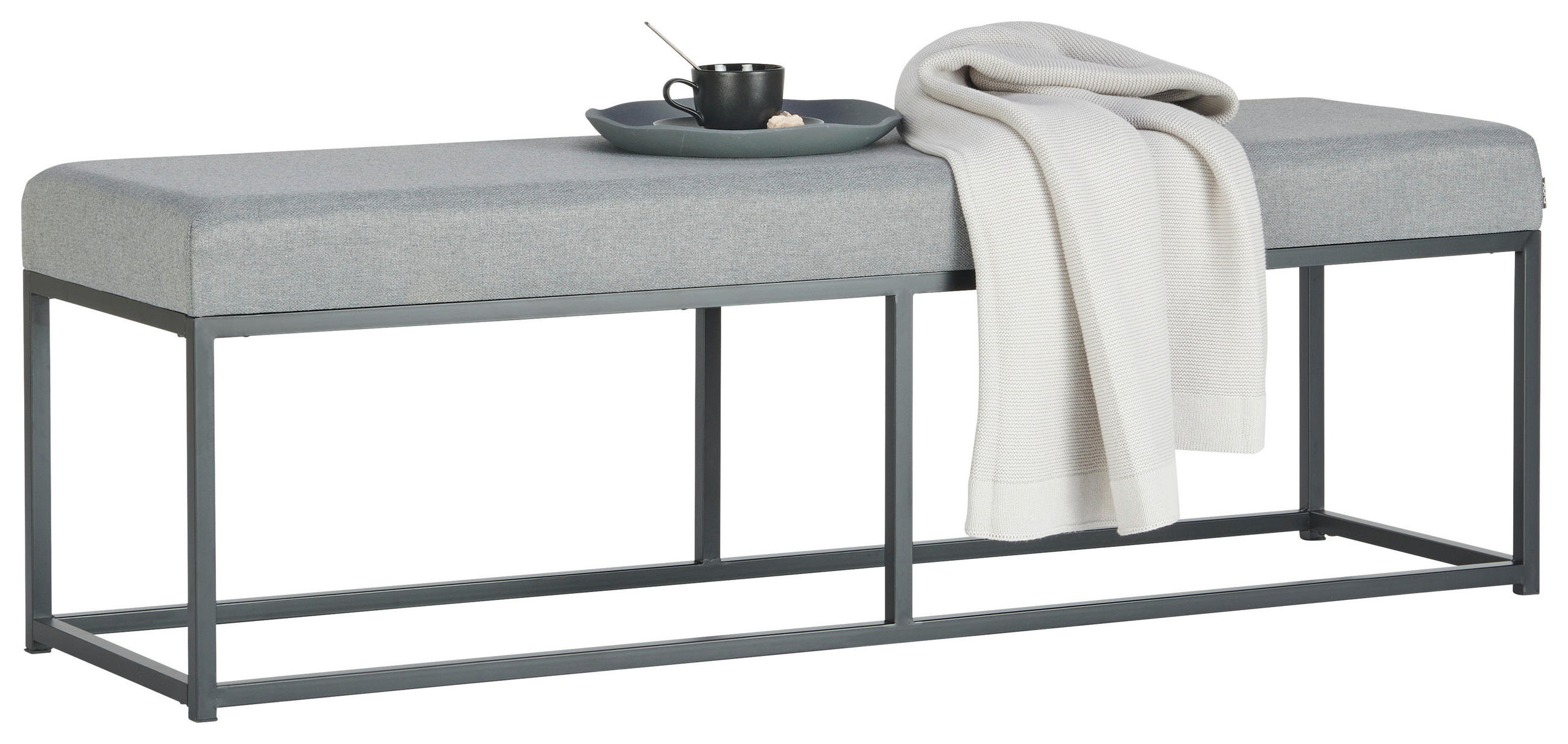 SITZBANK 140/45/40 cm Samt Grau, Schwarz  - Schwarz/Grau, LIFESTYLE, Textil/Metall (140/45/40cm) - Xora