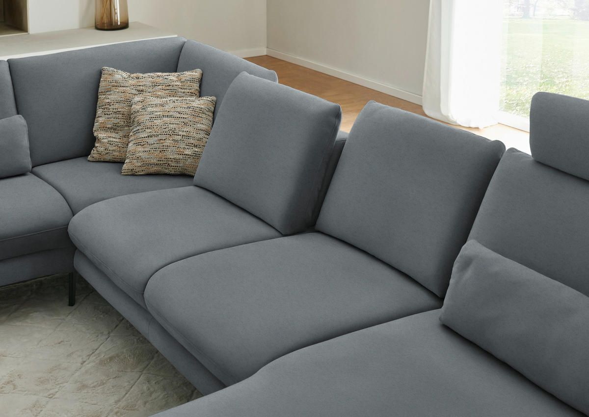 WOHNLANDSCHAFT  in Chenille, Flachgewebe Dunkelgrau  - Dunkelgrau/Schwarz, Design, Textil/Metall (208/344/180cm) - Dieter Knoll