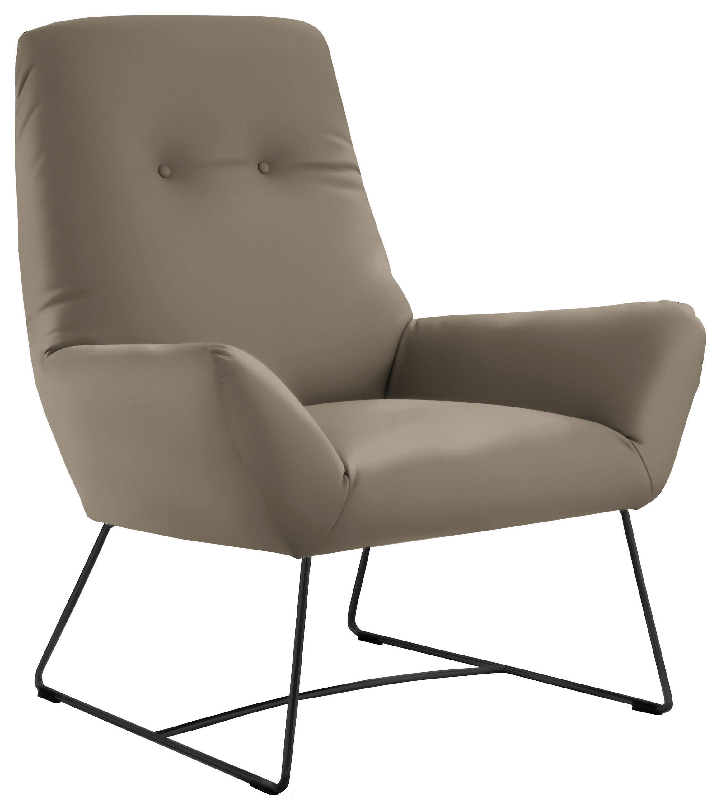 SESSEL in Echtleder Taupe  - Taupe/Schwarz, Design, Leder/Metall (82/102/81cm) - Pure Home Lifestyle