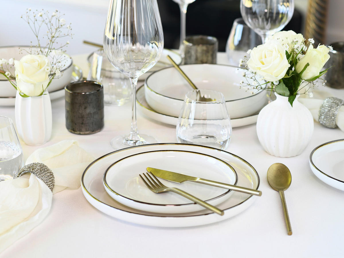 TAFELSERVICE Creme, Goldfarben Nordic Festive Creme 12-teilig  - Goldfarben/Creme, Basics, Keramik - Creatable