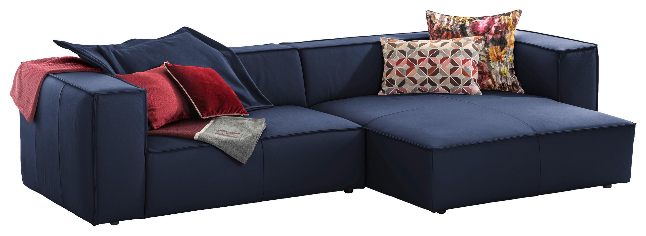 ECKSOFA around the block Blau Echtleder Rückenkissen, Rücken echt  - Blau/Schwarz, MODERN, Leder/Kunststoff (300/164cm) - Chilliano