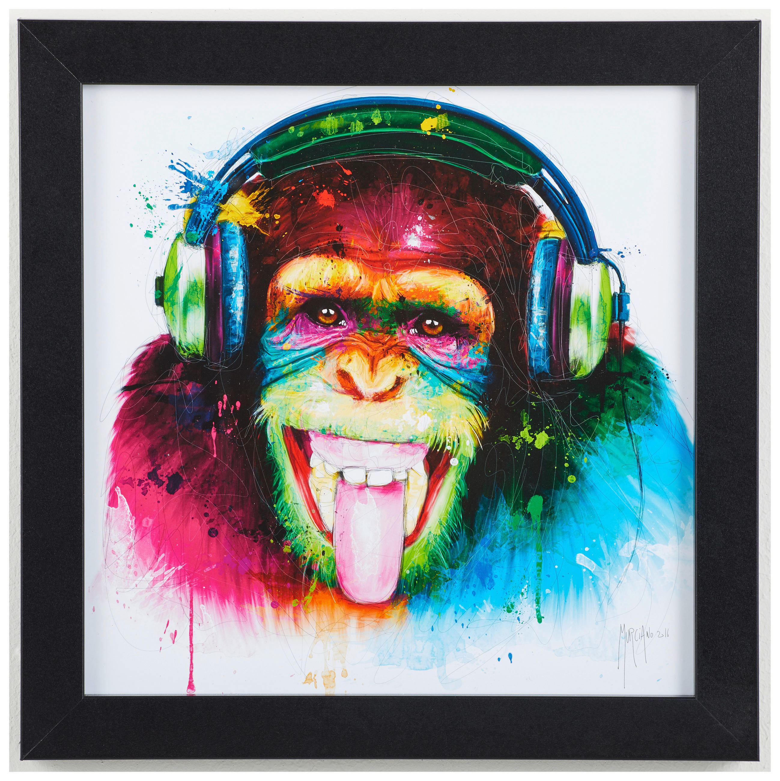 KUNSTDRUCK Patrice Murciano Abstraktes, Tiere DJ Monkey  - Multicolor/Schwarz, Basics, Papier/Holzwerkstoff (36/36cm)