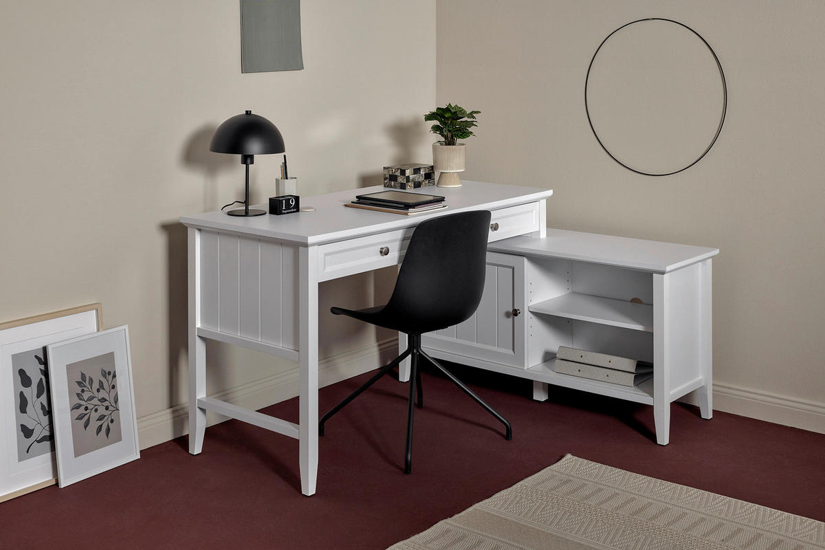 ECKSCHREIBTISCH 145/120/77 cm  in Weiss  - Weiss/Silberfarben, Modern, Holzwerkstoff/Metall (145/120/77cm) - MID.YOU