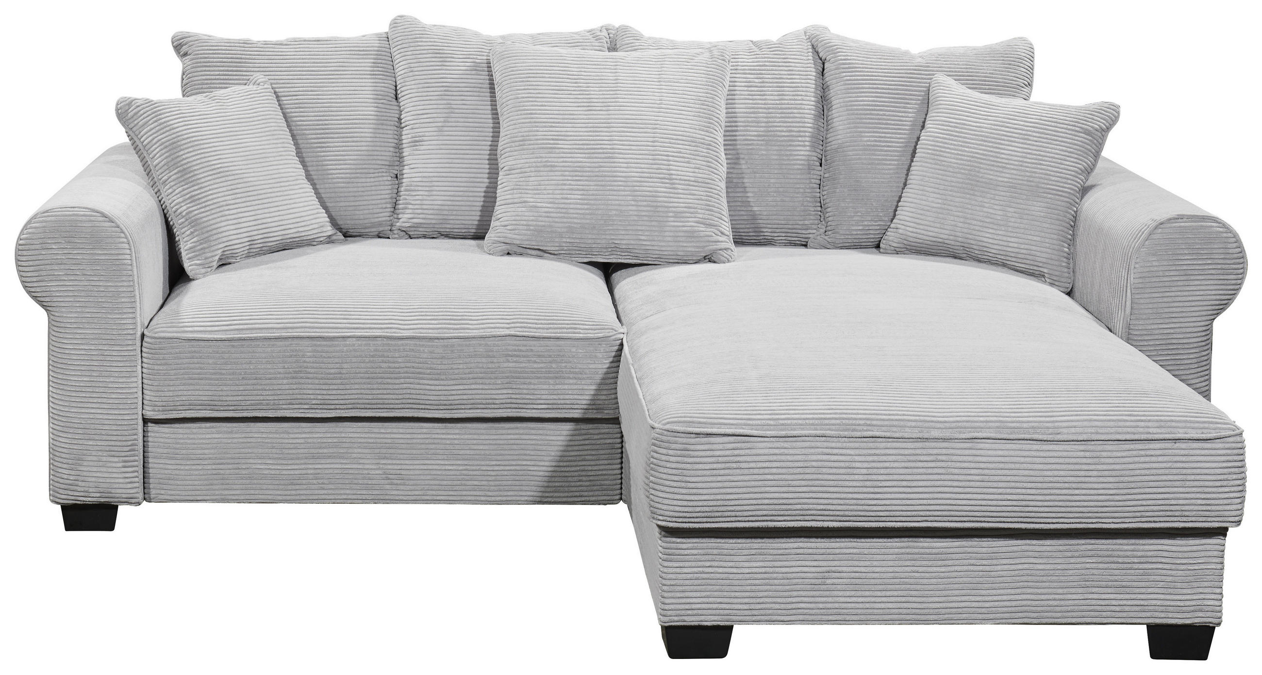 ECKSOFA Hellgrau Cord Zierkissen, Rückenkissen, Bettkasten, Schlaffunktion, Rücken echt, Stauraum, Liegefläche im Originalstoff  - Hellgrau/Schwarz, KONVENTIONELL, Kunststoff/Textil (255/185cm) - Hom`in