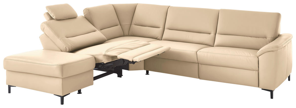 ECKSOFA  in Echtleder Beige  249/290 cm  - Beige/Schwarz, KONVENTIONELL, Leder/Metall (249/290cm) - Beldomo Premium