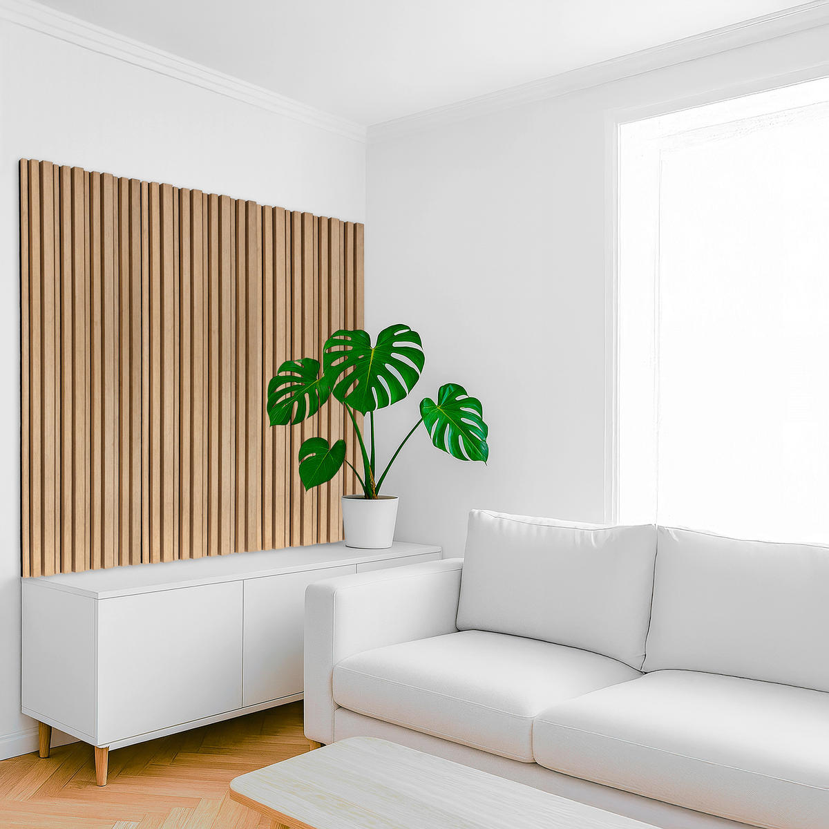 AKUSTIKPANEEL EICHE NATUR 4-er Set  - Beigebraun, MODERN, Holz (52/120cm)