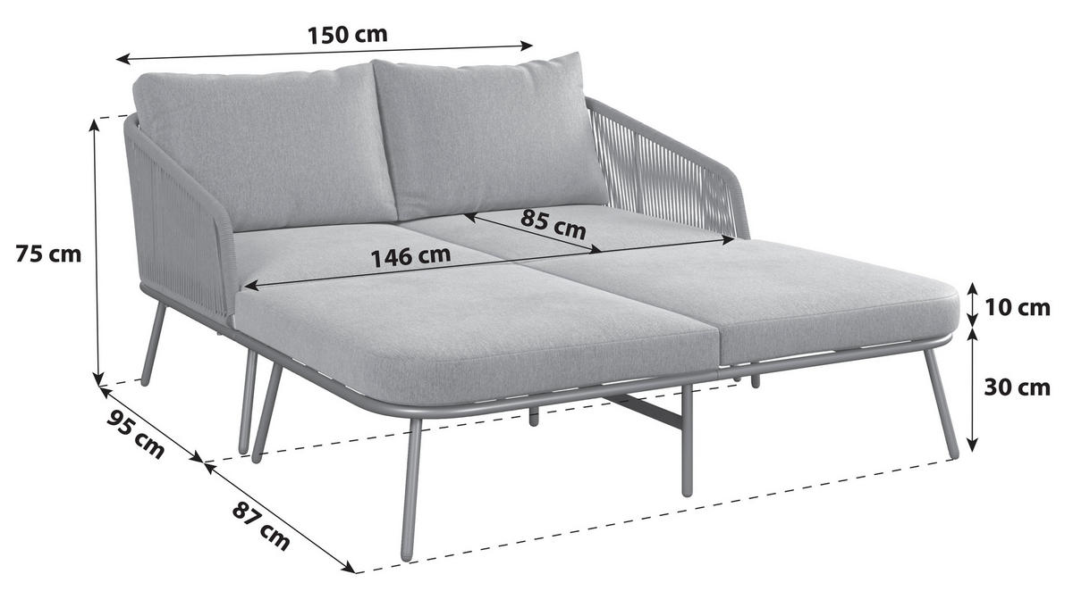 SONNENINSEL 150/75/185 cm Eisen  - Dunkelgrau/Schwarz, MODERN, Textil/Metall (150/75/185cm) - Ambia Garden