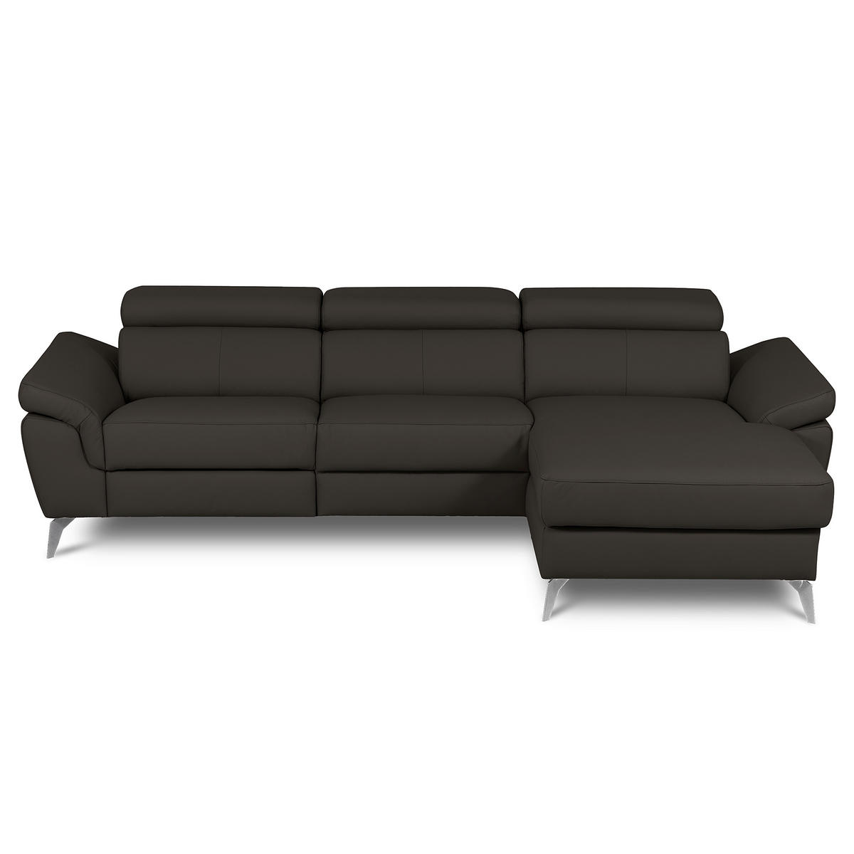 ECKSOFA Lederlook Echtleder Dunkelbraun  - Chromfarben/Dunkelbraun, Design, Leder/Textil (252/179cm) - Livetastic