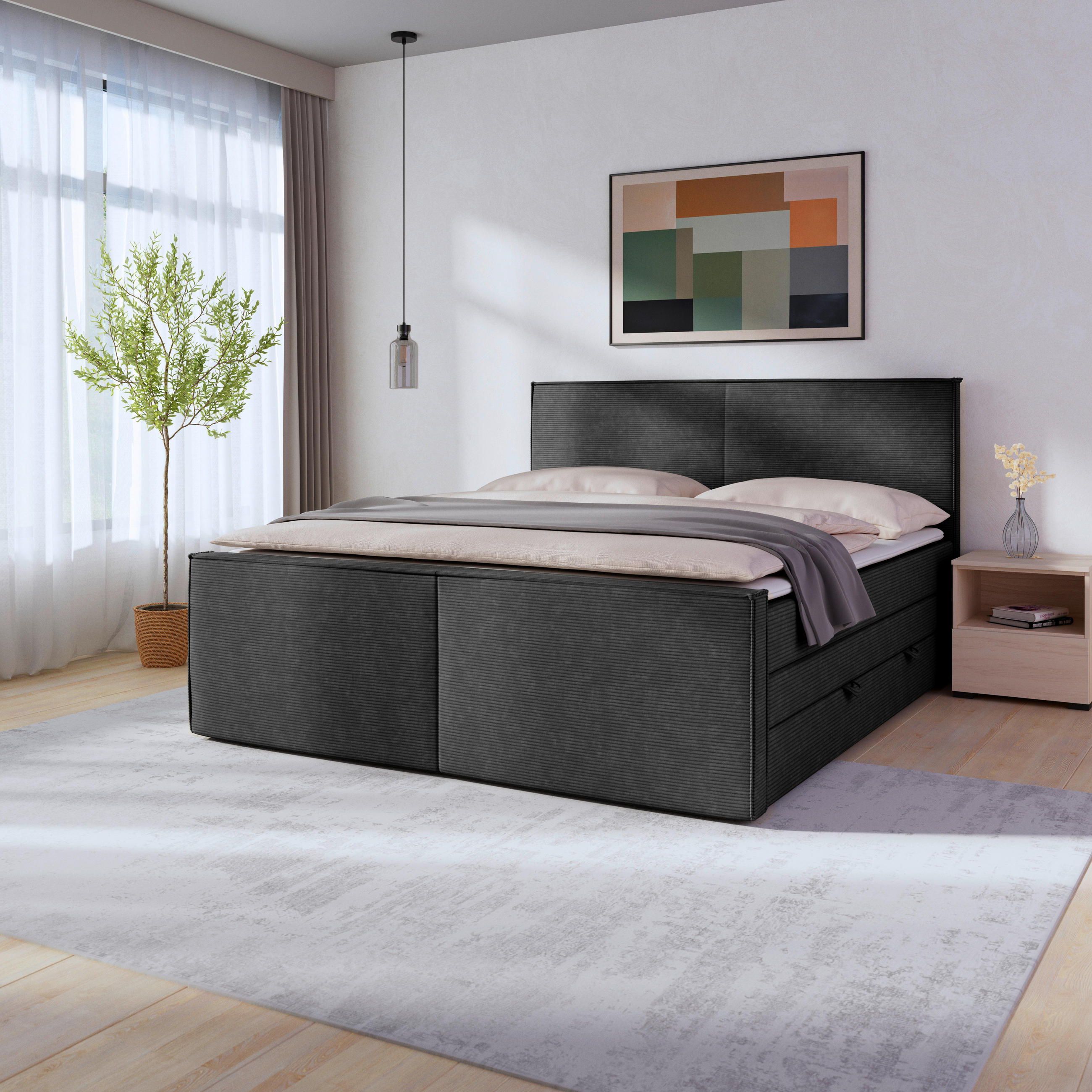 POSTELJA BOXSPRING 180 cm   x 200 cm  , les, kovina, umetna masa, tekstil, karton, leseni material črna  - črna, Moderno, kovina/umetna masa (180/200cm) - MID.YOU