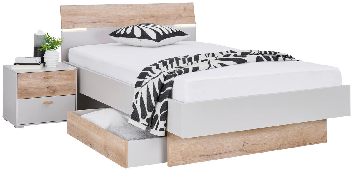 BETT 120/200 cm  in Eichefarben, Sandfarben   - Sandfarben/Eichefarben, Modern, Holzwerkstoff (120/200cm) - Hom`in