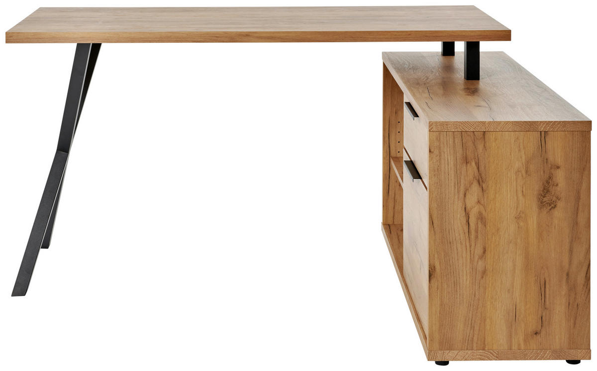 ECKSCHREIBTISCH 150/110/74 cm  in Schwarz, Eichefarben  - Eichefarben/Schwarz, MODERN, Holzwerkstoff/Metall (150/110/74cm) - MID.YOU