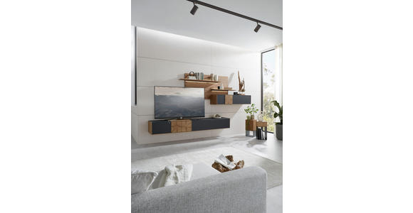 WOHNWAND  in Anthrazit, Eichefarben  343/196/44 cm  - Eichefarben/Anthrazit, Design, Glas/Holz (343/196/44cm) - Valnatura