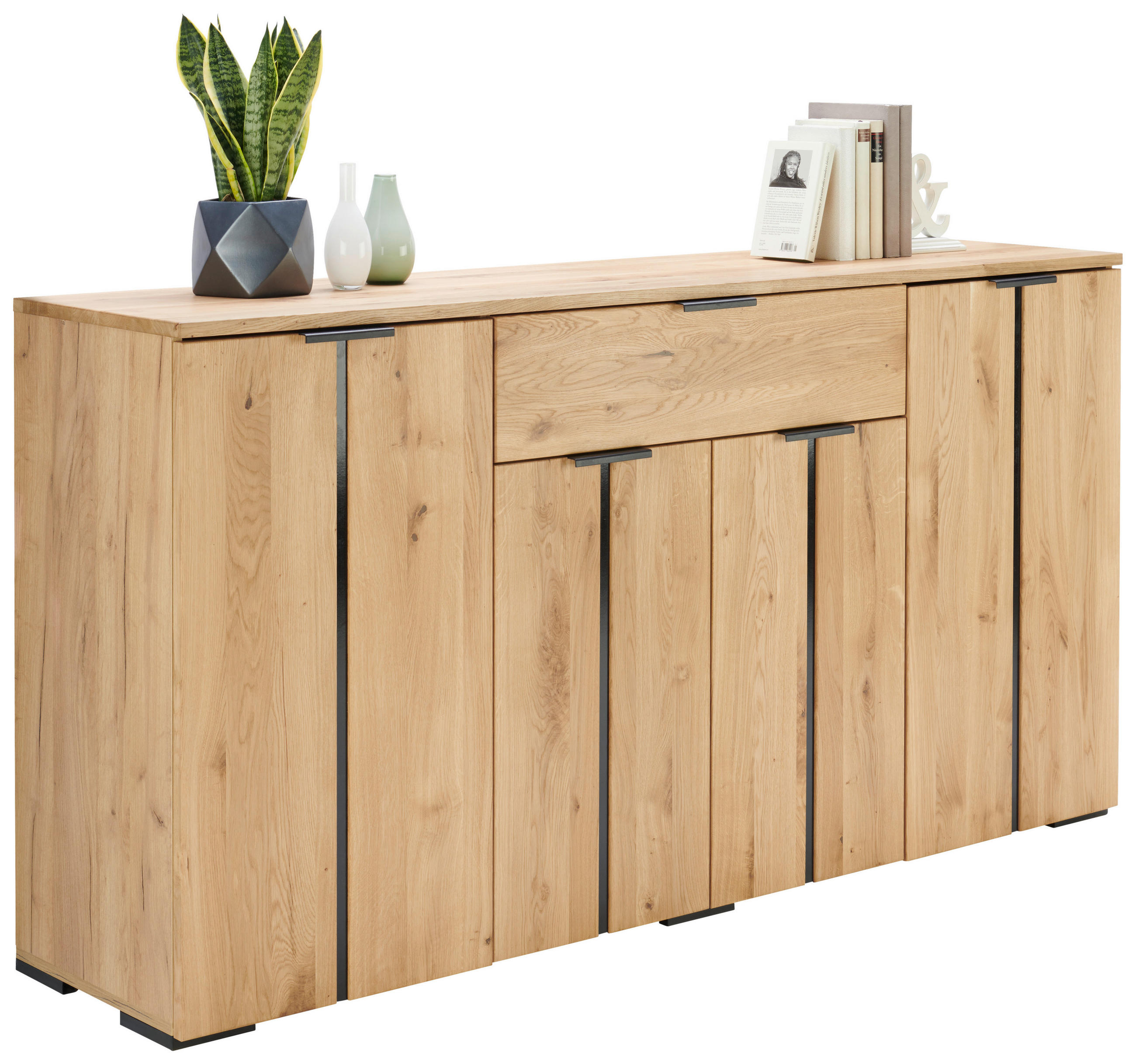Linea Natura Sideboard Schwarz, Eiche 180.2x93.1x43.4 cm