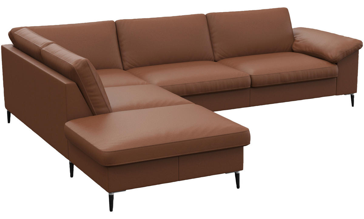 ECKSOFA Kastanienfarben Echtleder  - Kastanienfarben/Schwarz, Design, Leder/Metall (225/279cm) - Livetastic