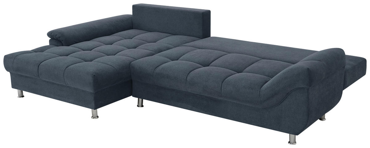 ECKSOFA in Flachgewebe, Mikrofaser Blau  - Blau/Chromfarben, Design, Kunststoff/Textil (198/312cm) - Livetastic