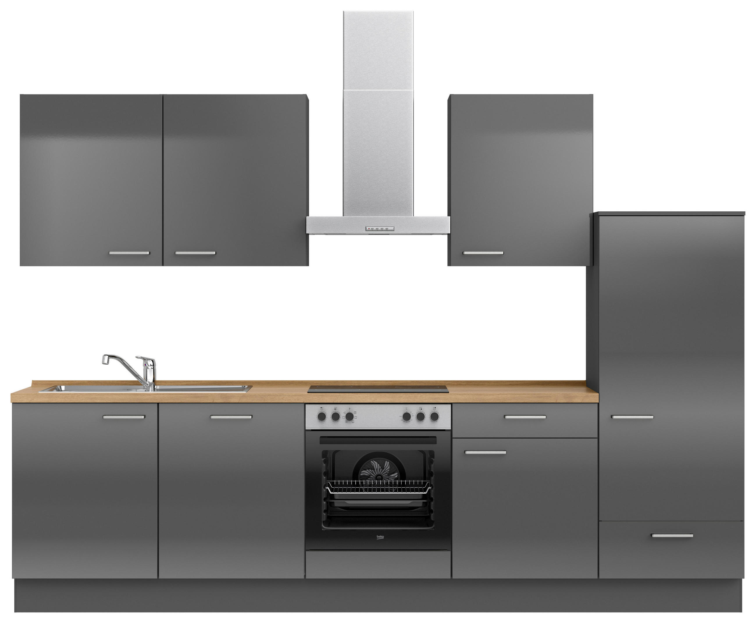 KÜCHENLEERBLOCK 300 cm   in Eichefarben, Schieferfarben  - Schieferfarben/Edelstahlfarben, MODERN, Holzwerkstoff/Metall (300cm) - Nobilia