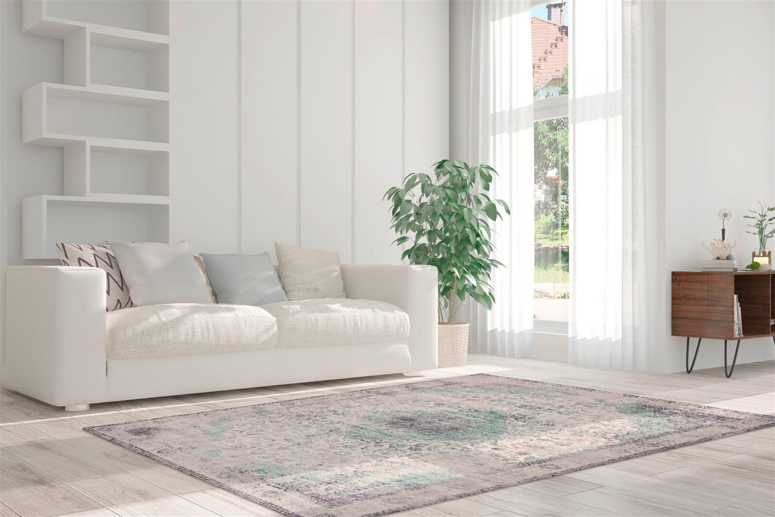 FLACHWEBETEPPICH 200/290 cm QJZQ5-200-290-E Creme, Mintgrün  - Creme/Mintgrün, KONVENTIONELL, Textil (200/290cm)